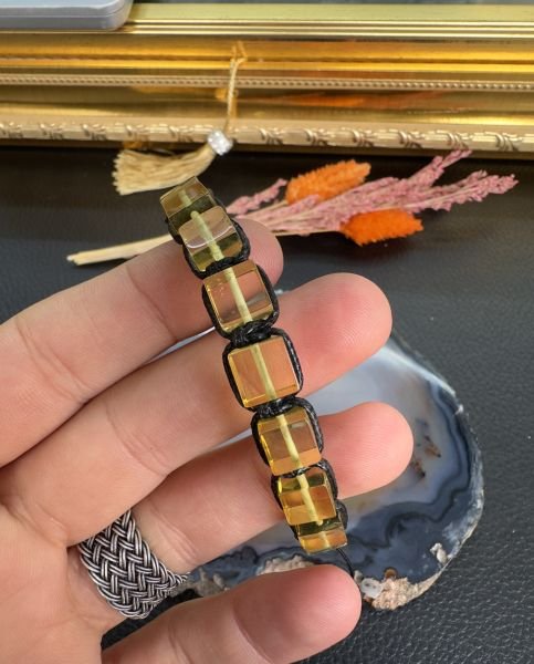 Sarı Renk Rolex Küp Model Damla Kehribar Yetişkin Bileklik