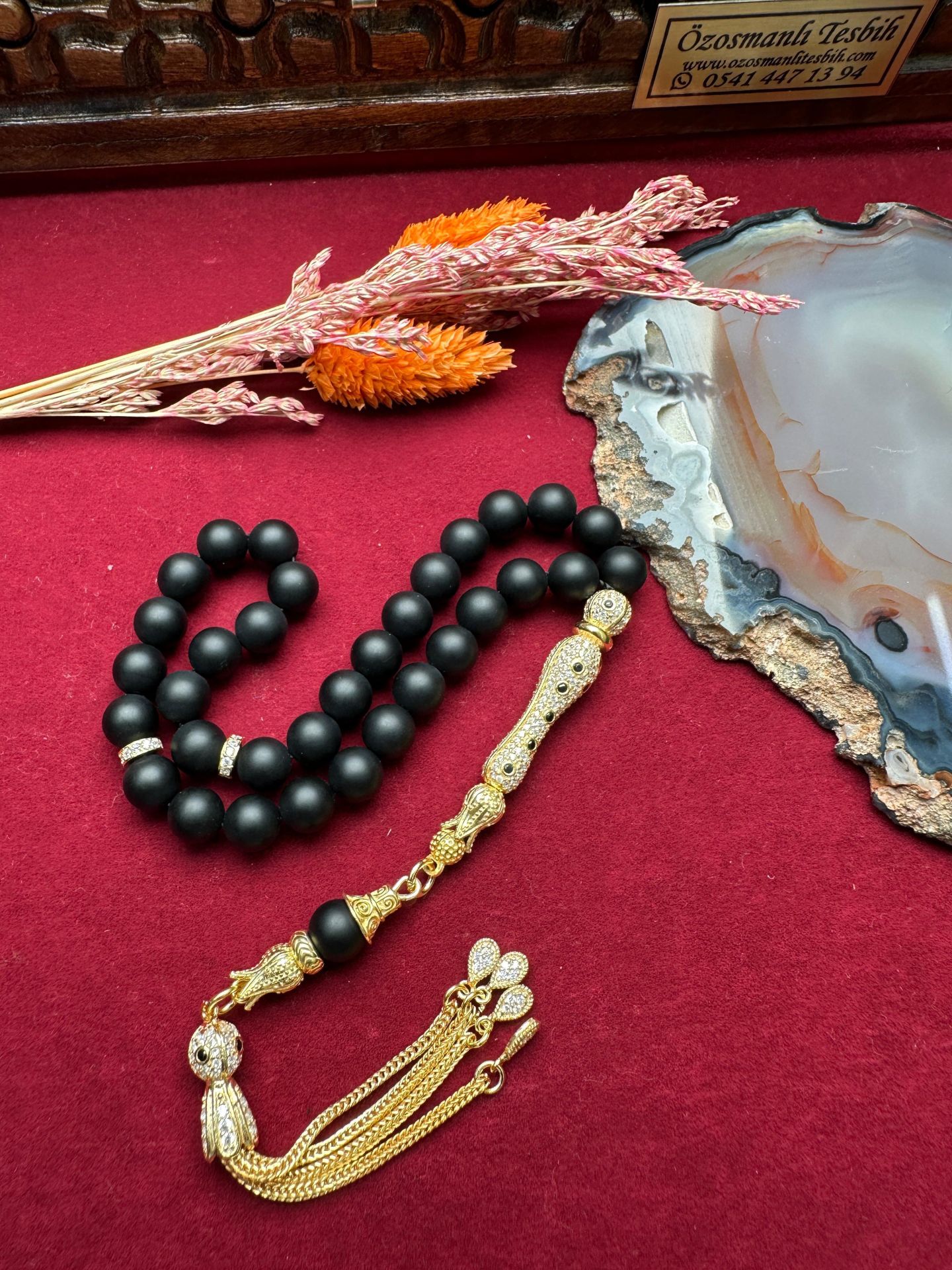 Küre Model Mat Oniks Doğal Taş Tesbih