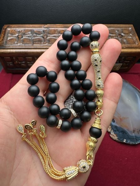 Küre Model Mat Oniks Doğal Taş Tesbih