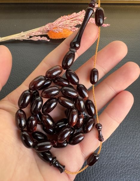 Badem Model Simli Sıkma Kehribar Tesbih