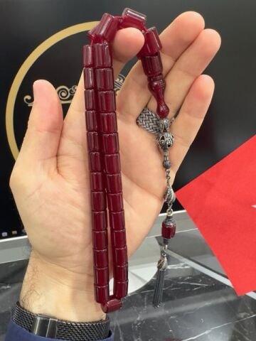 Kesme Model Bordo Renk Yakup Kara Çubuk Sıkma Kehribar Tesbih
