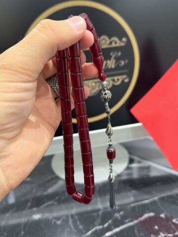 Kesme Model Bordo Renk Yakup Kara Çubuk Sıkma Kehribar Tesbih