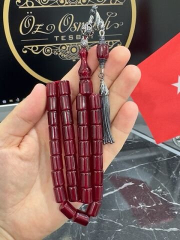 Kesme Model Bordo Renk Yakup Kara Çubuk Sıkma Kehribar Tesbih