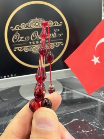 Beyzi Model Şeffaf Kırmızı Ateş Kehribar Tesbih