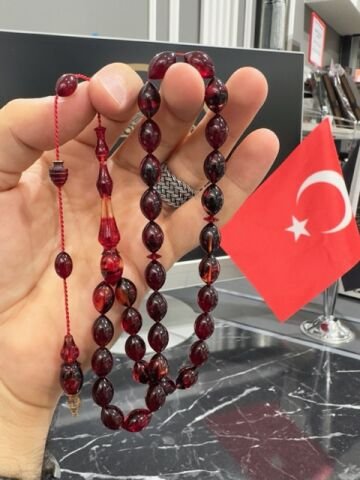Beyzi Model Şeffaf Kırmızı Ateş Kehribar Tesbih