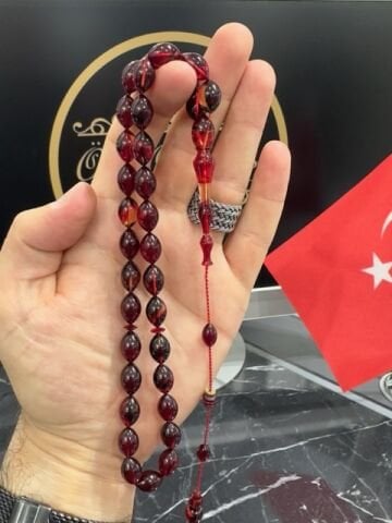 Beyzi Model Şeffaf Kırmızı Ateş Kehribar Tesbih