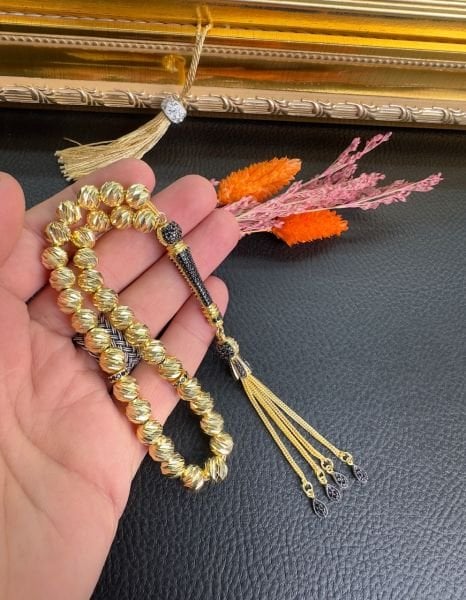 Küre Model Özel Kalem İşçilikli Altın Yaldız Kaplama Gümüş Tesbih