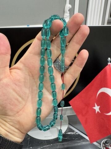 Kapsül Model Şeffaf Turkuaz Yeni Zar Kehribar Tesbih