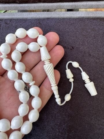 Havşalı Kilit Habbe Model Kalem İşçilikli Sade Fil Dişi Tesbih