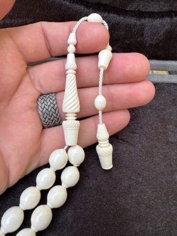 Havşalı Kilit Habbe Model Kalem İşçilikli Sade Fil Dişi Tesbih