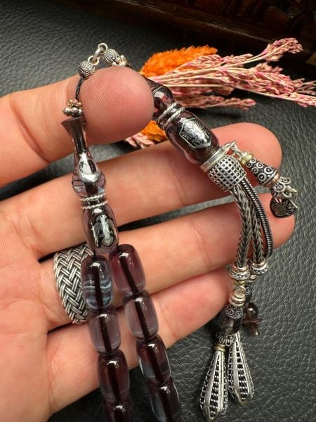 Kapsül Model Gümüş Dizayn Ateşi Sıkma Kehribar Tesbih