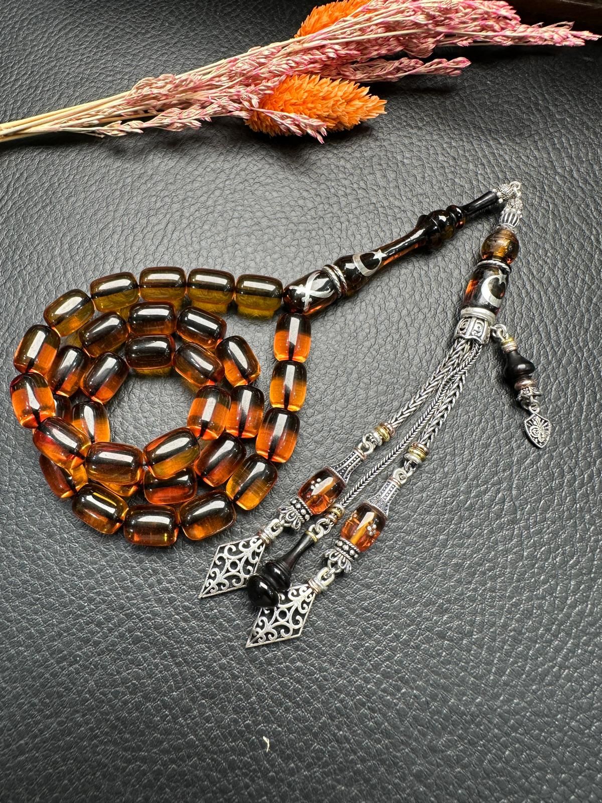 Kapsül Model Gümüş Dizayn Ateşi Sıkma Kehribar Tesbih