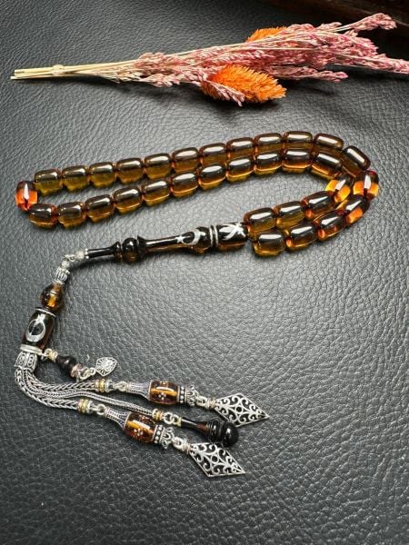 Kapsül Model Gümüş Dizayn Ateşi Sıkma Kehribar Tesbih