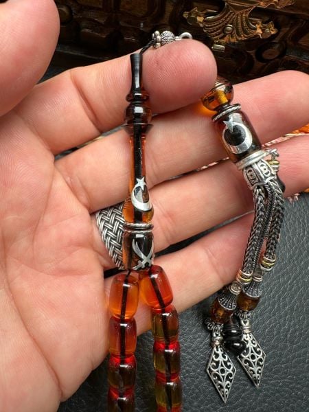 Kapsül Model Gümüş Dizayn Ateşi Sıkma Kehribar Tesbih