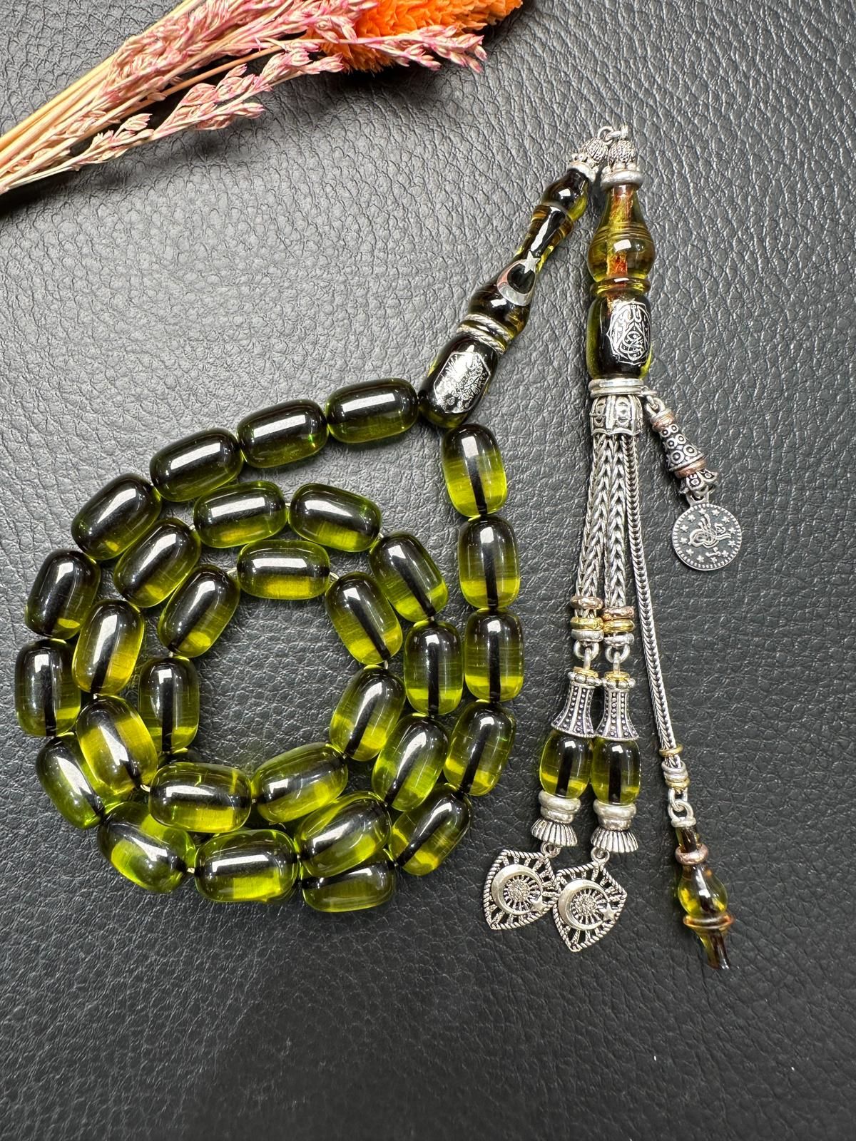 Kapsül Model Gümüş Dizayn Ateşi Sıkma Kehribar Tesbih