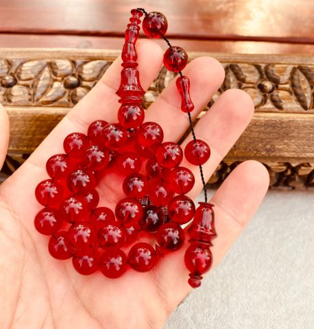 Küre Model Kırmızı Renk Zar Kehribar Tesbih
