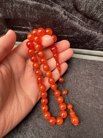 Küre Model Turuncu Renk Yeni Zar Kehribar Tesbih