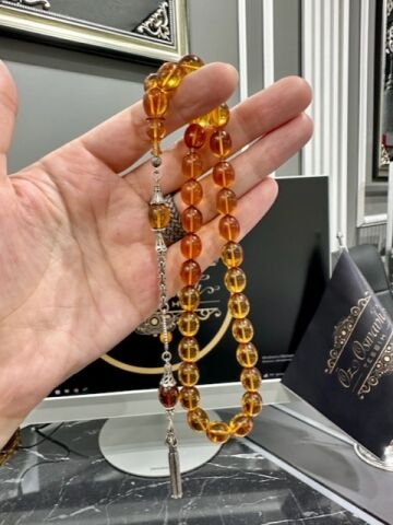 Badem Model Bal Rengi Ateş Kehribar Tesbih