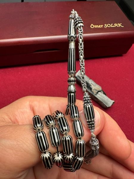 Kapsül Model Gümüş Yarma Erzurum Oltu Taşı Tesbih