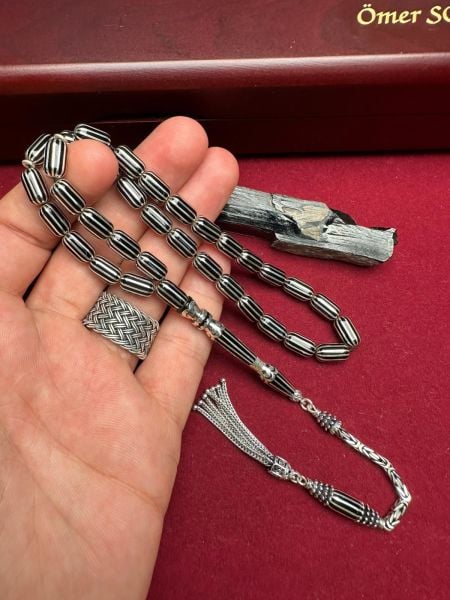 Kapsül Model Gümüş Yarma Erzurum Oltu Taşı Tesbih