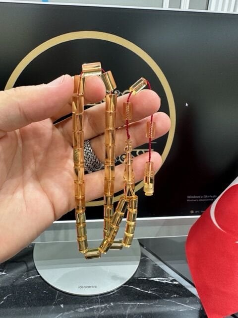 Kesme Model Şeffaf Ateş Kehribar Tesbih