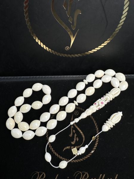 Beyzi Model İmamesi Oyma Yakut İşleme Pırlanta İmzalı Mors Dişi Yarı Öz Tesbih  (ÖZEL SERİ)