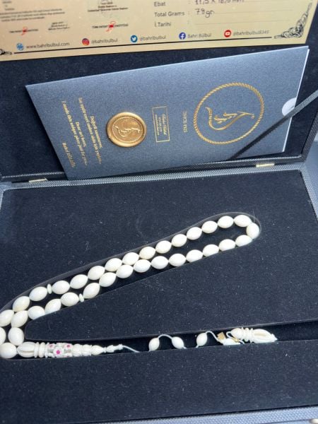 Beyzi Model İmamesi Oyma Yakut İşleme Pırlanta İmzalı Mors Dişi Yarı Öz Tesbih  (ÖZEL SERİ)