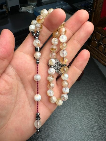 Küre Model Hematit Dizayn Sitrin Doğal Taş Tesbih