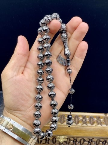 Küre Model Yoğun Gümüş İşleme Kuka Tesbih