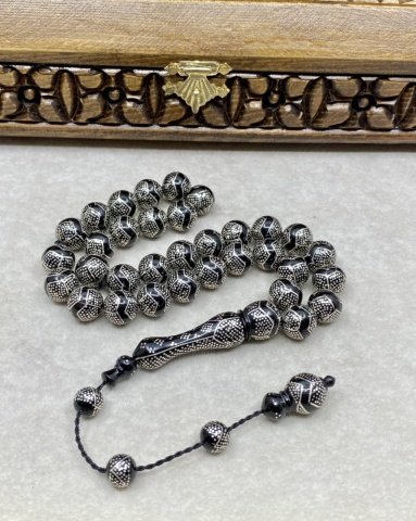Küre Model Yoğun Gümüş İşleme Kuka Tesbih