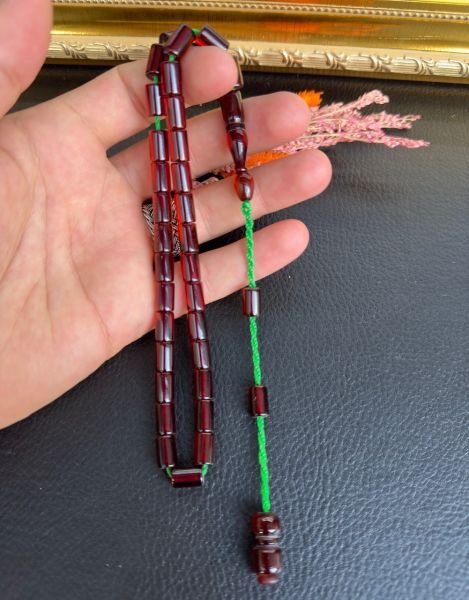 Kesme Model Kırmızı Ateş Kehribar Tesbih