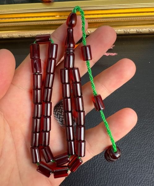 Kesme Model Kırmızı Ateş Kehribar Tesbih