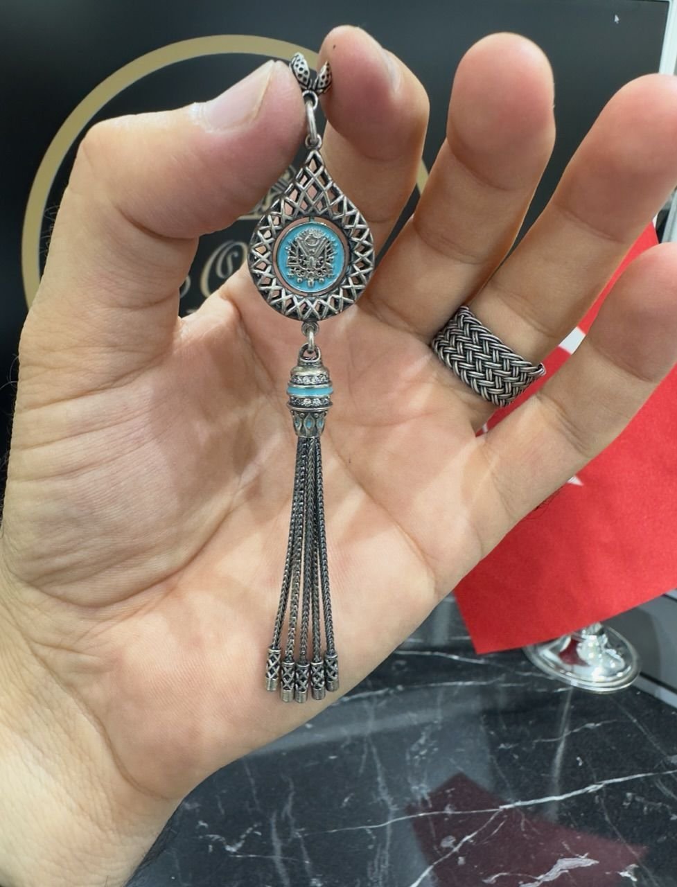 Özel Osmanlı Devlet Arması Tasarım Mineli Tekli Gümüş Püskül