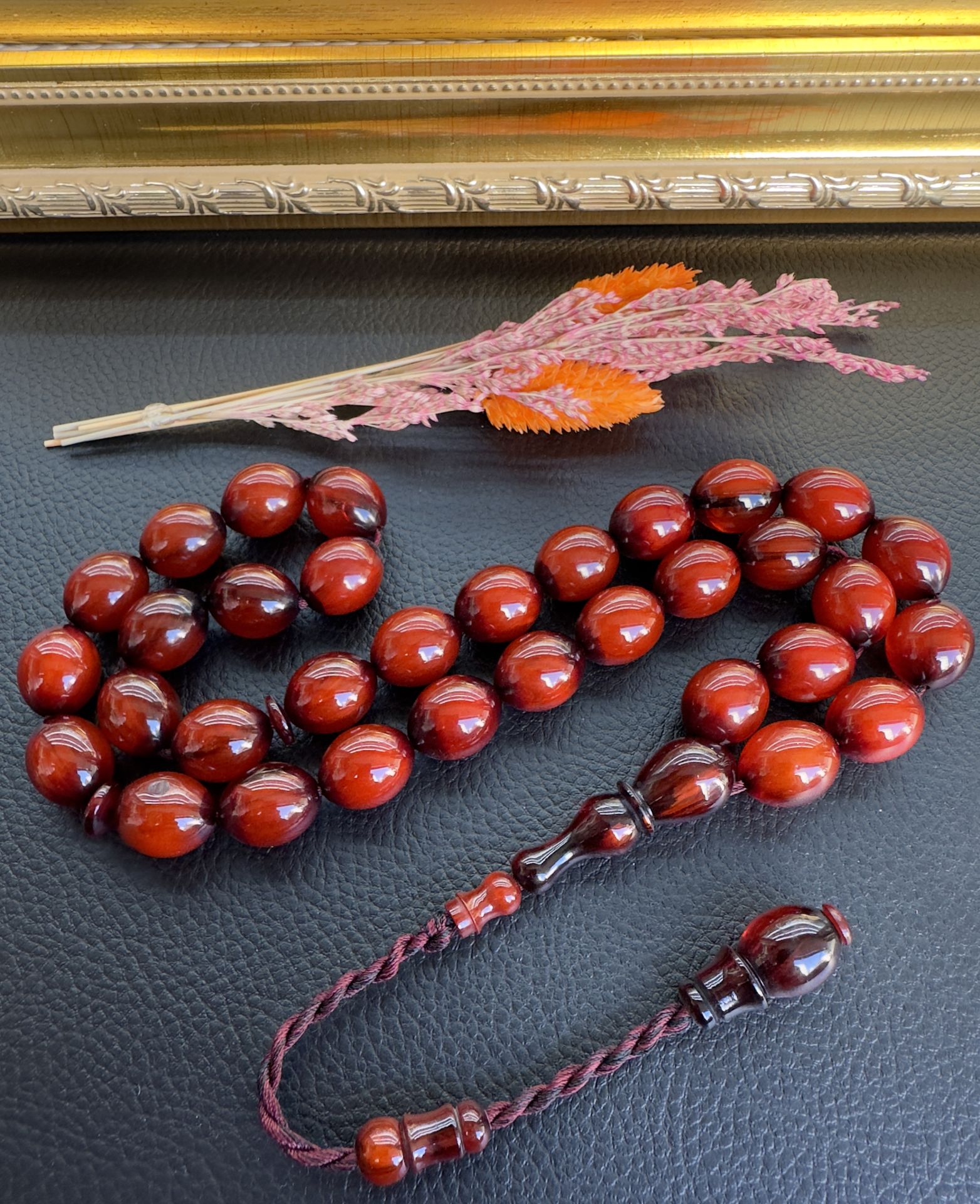 Beyzi Model Kırmızı Renk Renk Osmanlı Benzetme  Sıkma Kehribar Tesbih