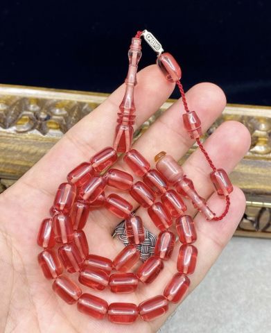 Kapsül Model Şeffaf Pembe Çubuk Sıkma Kehribar Tesbih