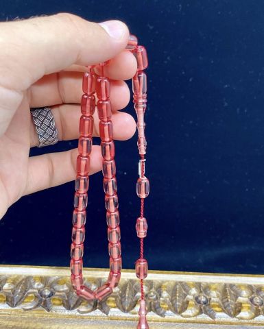 Kapsül Model Şeffaf Pembe Çubuk Sıkma Kehribar Tesbih