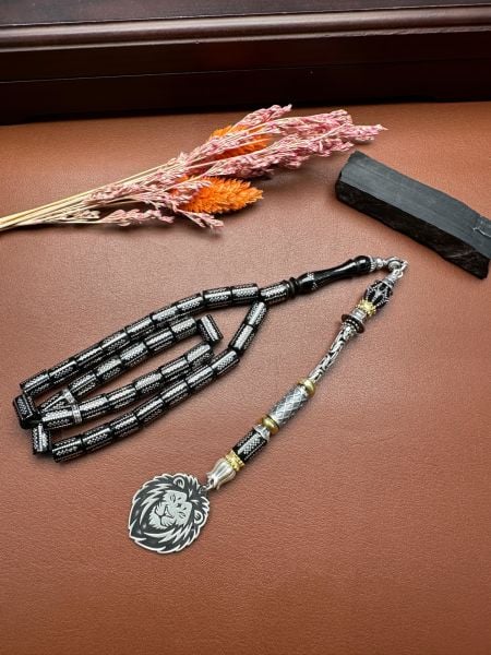 Kesme Model Gümüş İşlemeli Erzurum Oltu Taşı Tesbih