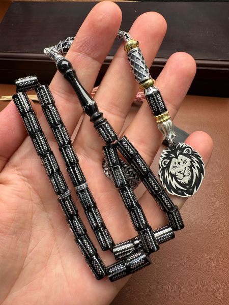 Kesme Model Gümüş İşlemeli Erzurum Oltu Taşı Tesbih