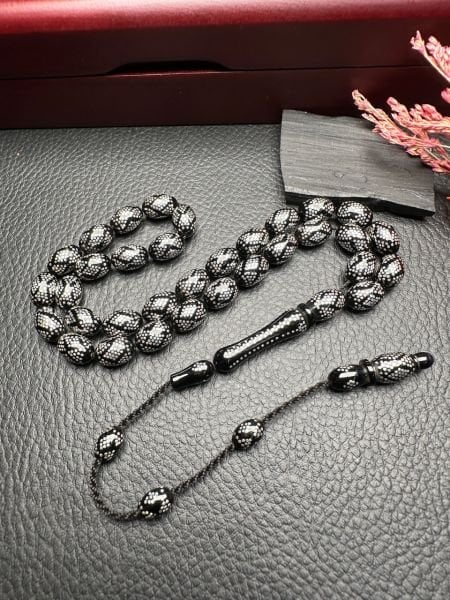 Badem Model Gümüş Yarma Erzurum Oltu Taşı Tesbih