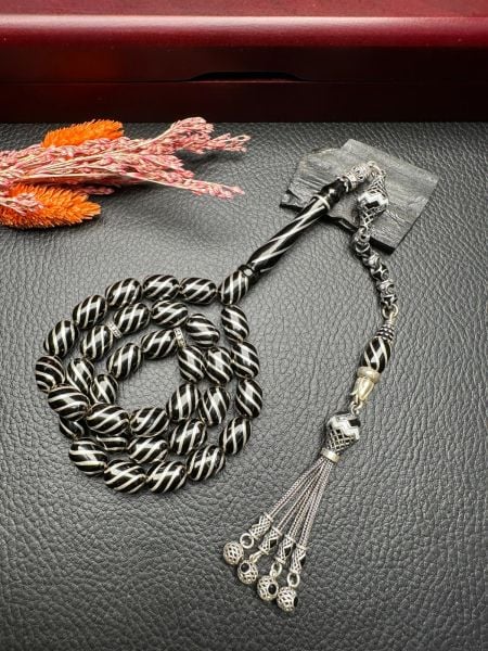 Kapsül Model Gümüş  Yarma İşlemeli Erzurum Oltu Taşı Tesbih