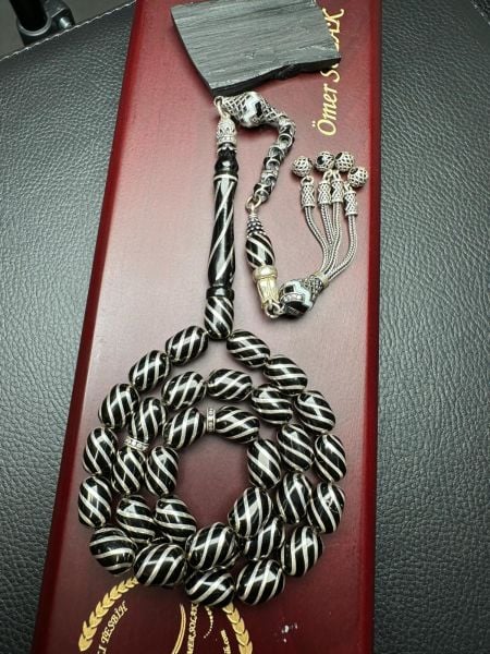 Kapsül Model Gümüş  Yarma İşlemeli Erzurum Oltu Taşı Tesbih