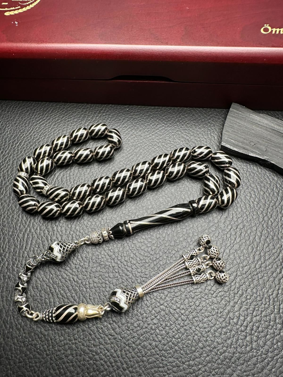 Kapsül Model Gümüş  Yarma İşlemeli Erzurum Oltu Taşı Tesbih