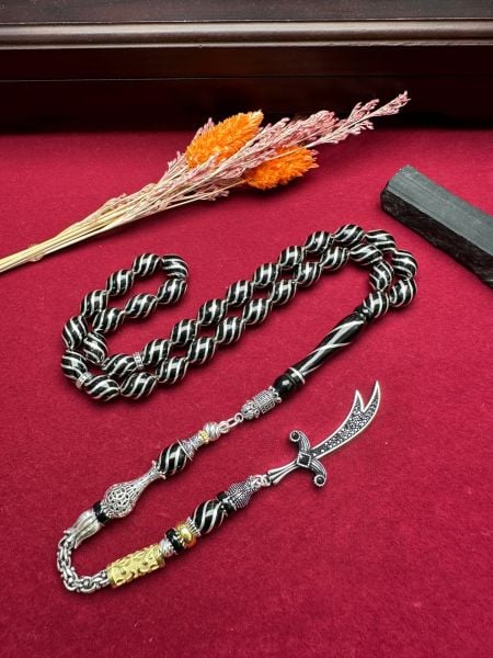 Beyzi Model Gümüş İşlemeli Erzurum Oltu Taşı Tesbih