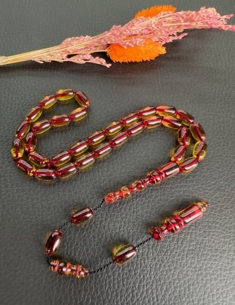 Kapsül Model Sarı Renk Kırmızı İp Geçişli Ateş Kehribar Tesbihler