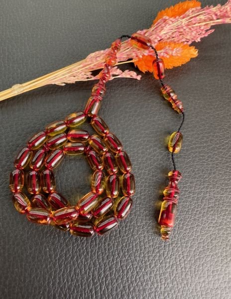 Kapsül Model Sarı Renk Kırmızı İp Geçişli Ateş Kehribar Tesbihler