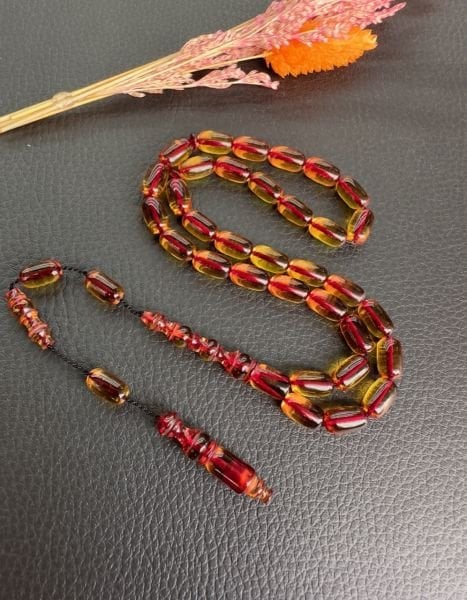 Kapsül Model Sarı Renk Kırmızı İp Geçişli Ateş Kehribar Tesbihler