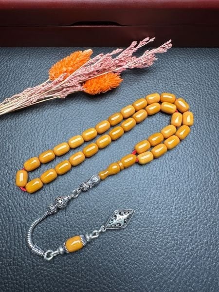 Yakup Kara Kapsül Model Sarı Renk Çubuk Sıkma Kehribar Tesbih