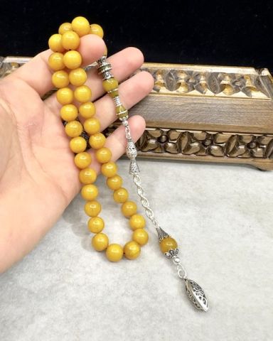 Küre Model Hardal Sarısı Çubuk Sıkma Kehribar Tesbih