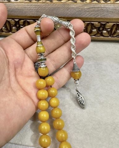 Küre Model Hardal Sarısı Çubuk Sıkma Kehribar Tesbih