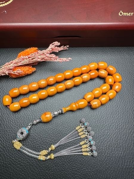 Yakup Kara Fıçı Model Sarı Çubuk Sıkma Kehribar Tesbih